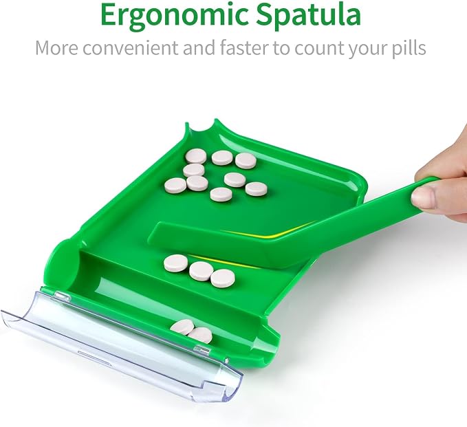 Opret Right Hand Pill Counting Tray with 2 Spatulas, Pill Counter with A Straight Spatula & A L-Spatula for Pharmacy to Count Meds Pills Tablets