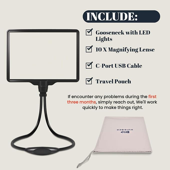 Large Magnifying Glass with Light Hands Free, Rechargeable Page Magnifier | 8" x 11" Page View • 106 LEDs • 6 Color Modes • Storage Bag • Ergonomically design • Flexible Gooseneck • for Seniors Read