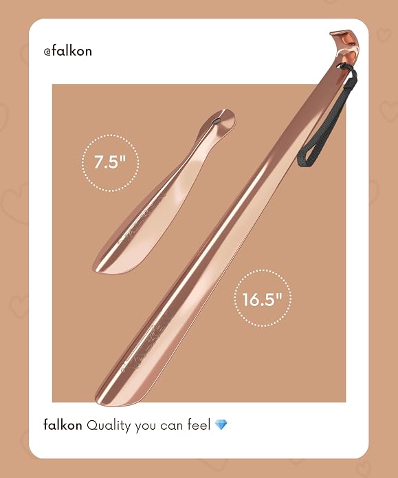FALKON Metal Shoe Horns for Women – 16.5" Long & 7.5" Short Set | Durable Shoe Horn Long Handle for Seniors, Travel, Recovery