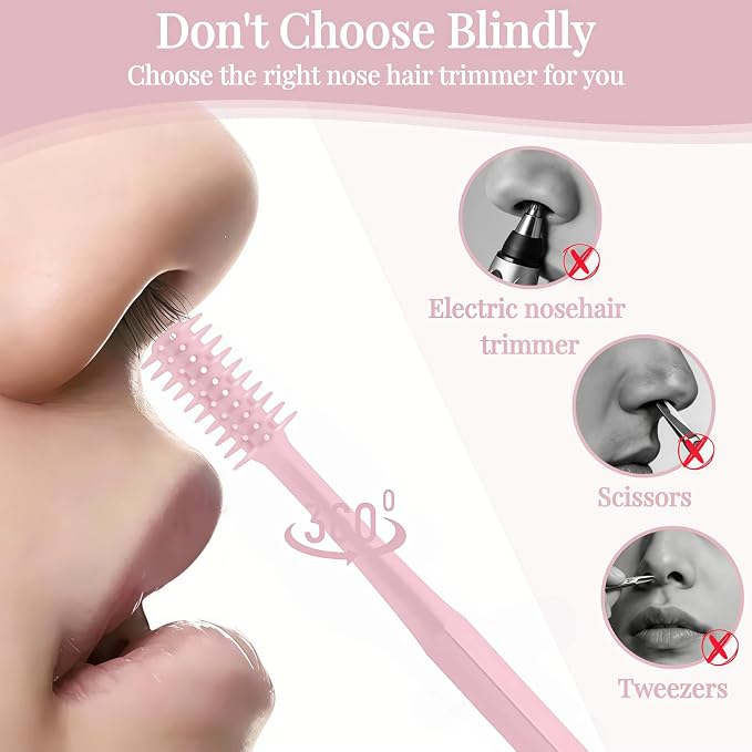 2026 Upgraded 2-in-1 Nasal Hair Cutter, 360° Rotating Double-Sided Blade, Washable Portable Grooming Tool for Men & Women, Travel Essential (Pink-5PCS)