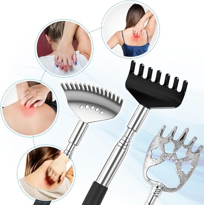 Yeipis 3 Pack Different Back Scratcher Metal Portable Telescoping with Rubber Handles, Extendable Back Massager Tool with Beautiful Box, Stocking Stuffers for Men Women Christmas Presents(Black)
