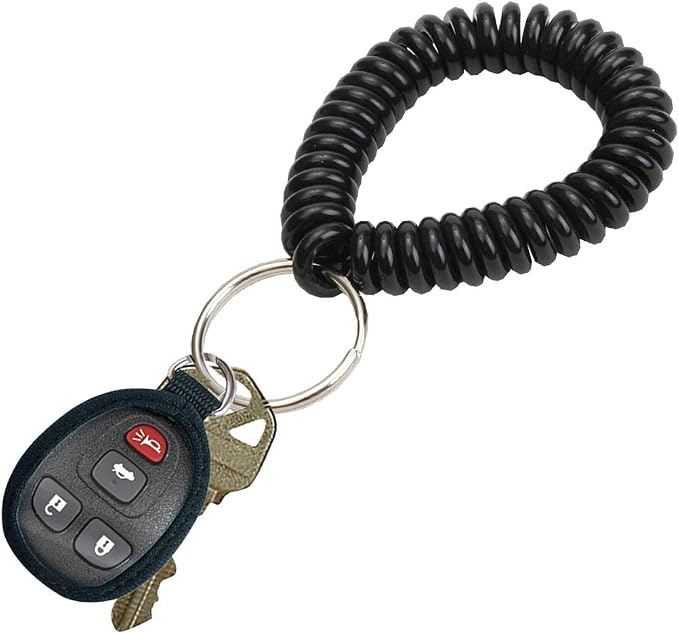 Lucky Line 2” Diameter Spiral Wrist Coil with Steel Key Ring, Flexible Wrist Band Key Chain Bracelet, Stretches to 12”, unisex-adult, Black, 1 PK (410201)