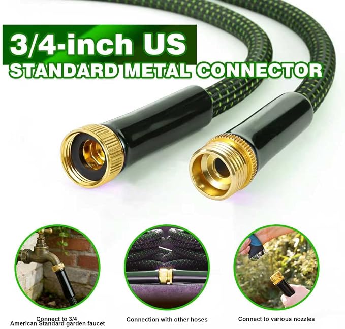 25ft Lightweight Non-Expandable Garden Hose with 10-Pattern Nozzle - Anti-Kink, Durable Triple-Layer Construction, Flexible All-Weather Hose for Watering, Car Wash, Pet Bathing
