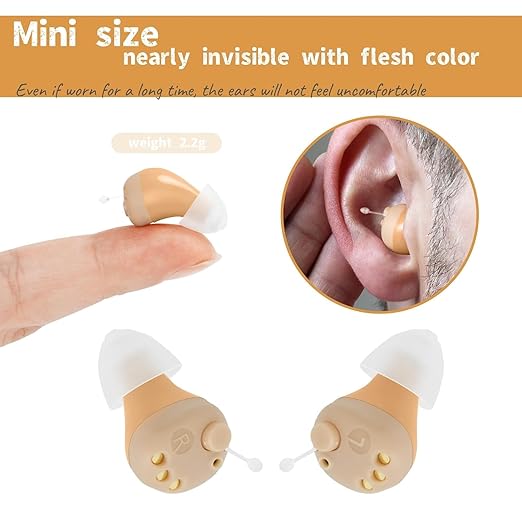OTC Hearing Aids for Adults,CIC Digital 16-channel Hearing Aids for Seniors Nearly Invisible Rechargeable Hearing aids Mini with US Chip Noise Reduction Memory Function Affordable Backup Solution