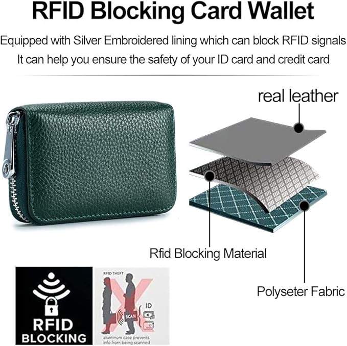 RFID Credit Card Holder Genuine Leather Credit Card Wallet with Zipper | RFID