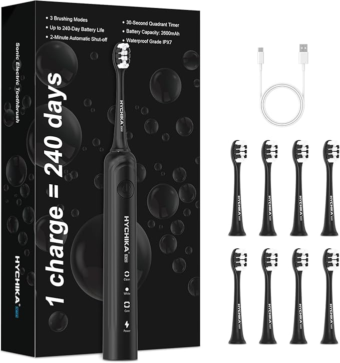 Sonic Electric Toothbrush for Adults,Rechargeable 240 Days Battery Life with 2500mAH Large Capacity, 8 Pack Quality Brushheads,3 Classic Brushing Modes,2 Min Smart Timer Battery Toothbrush,Black