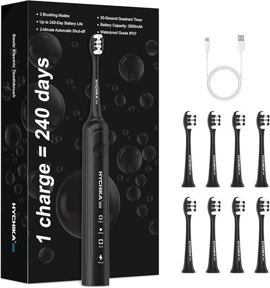 Sonic Electric Toothbrush for Adults,Rechargeable 240 Days Battery Life with 2500mAH Large Capacity, 8 Pack Quality Brushheads,3 Classic Brushing Modes,2 Min Smart Timer Battery Toothbrush,Black
