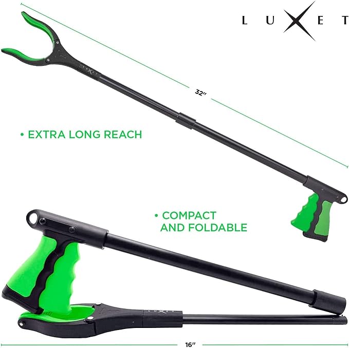 Grabber Reacher Tool - 2 Pack - Latest Version Long 32 Inch Foldable Pick Up Stick - Strong Grip Magnetic Tip Lightweight Trash Picker Claw Reacher Grabber Tool Elderly Reaching - by Luxet (Green)