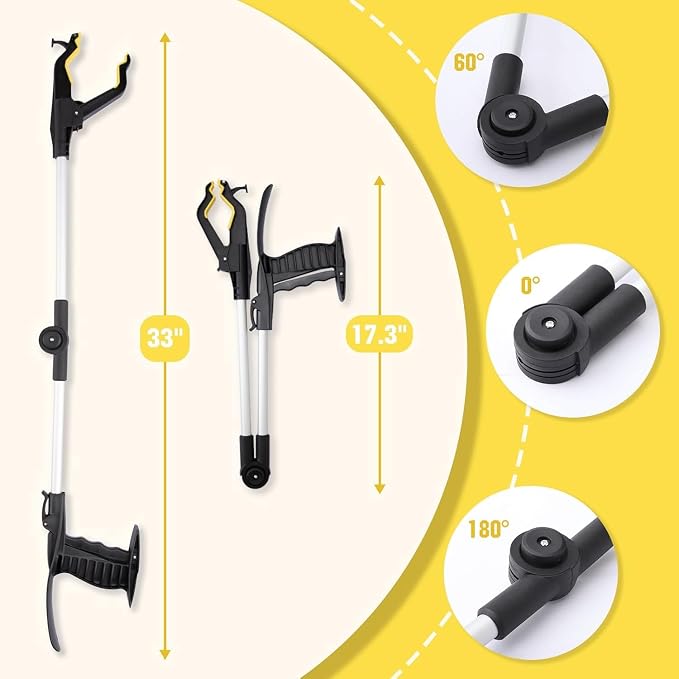 32" Grabber Reacher Tool, 2-Pack Foldable Reacher Grabber Pickup Tool with Shoe Horn Design, Trash Picker Upper Grabber with 360° Rotating Jaw & Magnet, Bend-Free Grabbers for Seniors