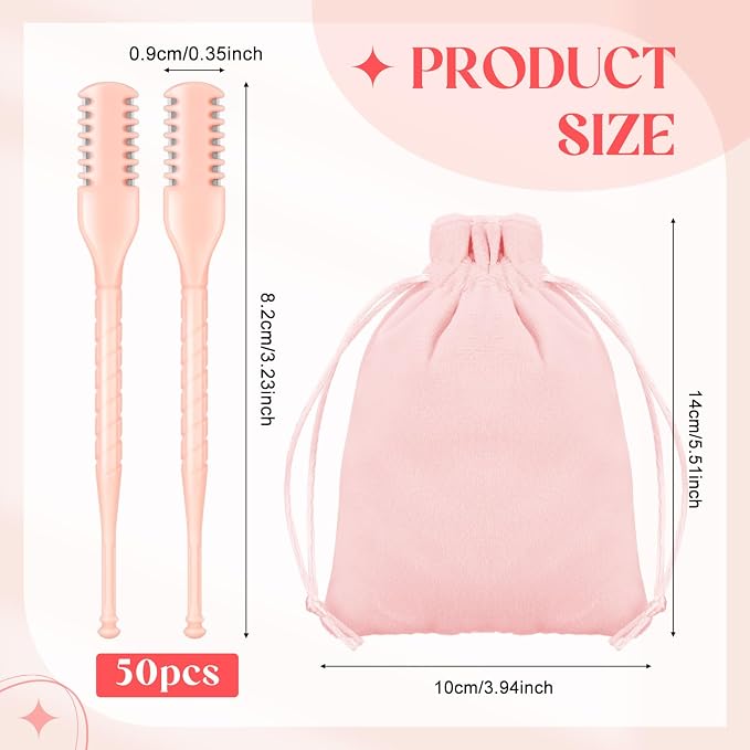 Lothee 50 Pcs Manual Nose Hair Trimmer, Nasal Hair Cutter Bulk for Women, Portable 360 Rotating Nose Hairs Remover Tools for Home, Travel and Beauty Salon, Velvet Storage Bag(Pink)