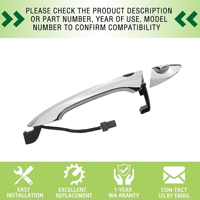 Exterior Door Handle Front Left Driver Side with Keyhole Smart Entry Keyless Compatible with 2011-2015 Hyundai Sonata Hybrid Replaces 82651-3S210 82652-3S010