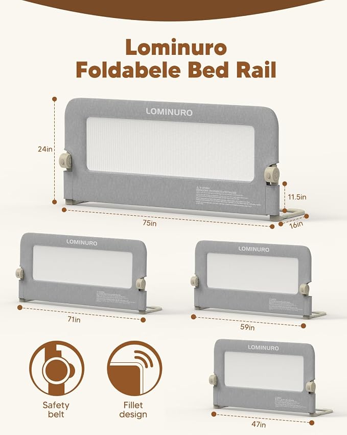 Bed Rail for Toddlers, 75in Foldable Toddler Bed Rails with Reinforced Carbon Steel Frame, Breathable Cationic Washable Fabric, Safety Bed Guard Rails for Bed, No-Tool Setup