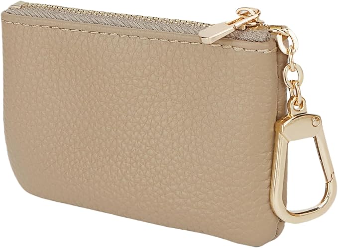 Full Grain Leather Coin Purse with Key Chain - Small Change Purse Keychain Card Holder Pouch Small Wallet for Women and Men (Elephant Gray)