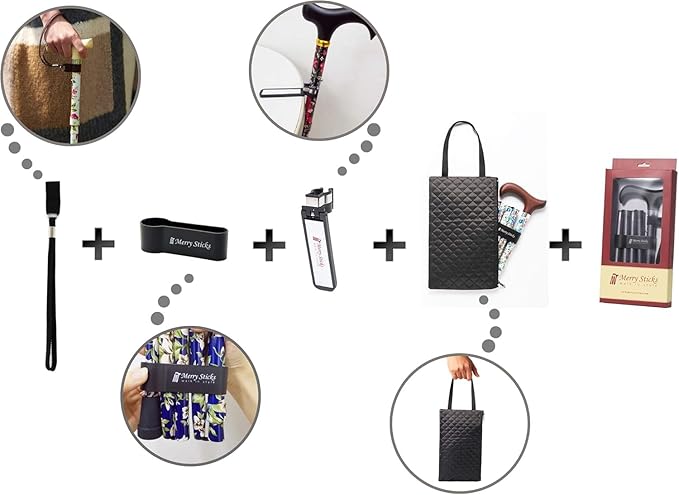 [Combo] Merry Sticks Lightweight Foldable Walking Canes for Women and Men, Adjustable & Collapsible Walking Stick for Seniors, Includes A Cane Bag & A Smart Reflective Cane Holder