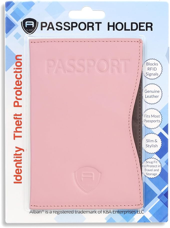 Alban RFID Passport Holder for Women & Men, Genuine Leather Passport Cover | RFID blocking design helps protect personal information while traveling, Slim genuine leather case for travel essentials