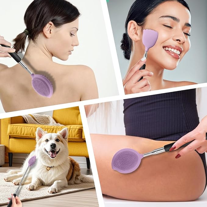 Back Scratcher with 3 Detachable Scratching Heads Silicone Massager Extendable Telescoping for Itches Lotion Application Spa Whole Body Seniors The Disabled Baby Men Women Kids Adults Purple