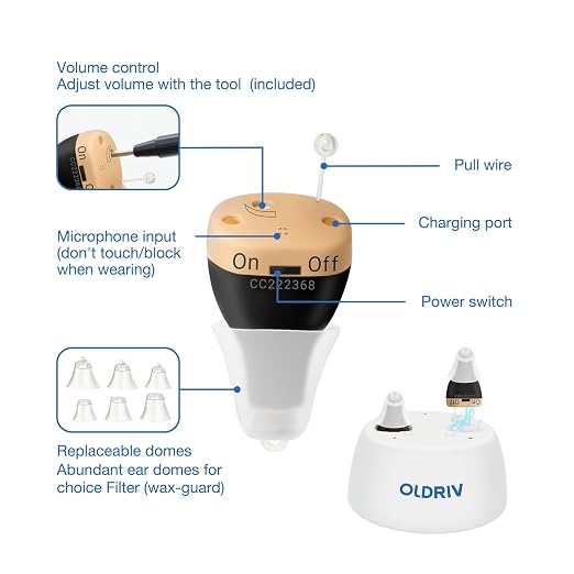Rechargeable Hearing Aids for Adults Seniors, 1 Pair Completely-in-Canal (CIC) Hearing Aids for Adults Seniors Rechargeable OTC Hearing Aids Black