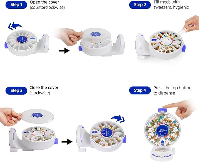 EziMedPil One-Touch Button Pill Organizer with No-Flip Design & Child Lock | Braille Symbol Friendly for Elderly, Standing Use or Wall-Mounted or Glass-Sticking Pill Container for Vitamin & Medicine