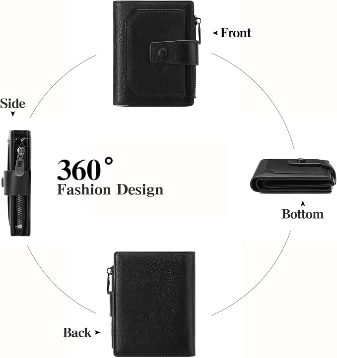 GAEKEAO Genuine Leather Wallets for Men with Zipper, RFID Blocking Mens Wallet with Coin Pouch, Bifold Wallet with 2 ID Windows in Gift Box, Billeteras de Hombres