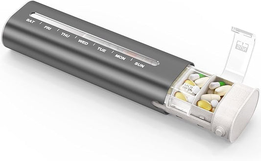 Zannaki Aluminum 7 Day Weekly Pill Organizer, Portable Travel Pill Case with Three Layer Seal, Large Capacity Cute Daily Pill Box, Pill Holder Container for Vitamins, Pills, Supplements and Medication