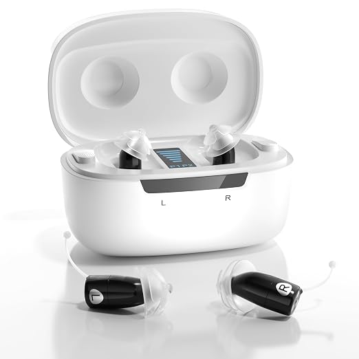 Ceretone SuperMini OTC Hearing Aids for Seniors, Rechargeable Invisible Hearing Aids with Wind Noise Reduction, Auto On/Off, Easy-to-Use Digital Hearing Aids for Mild to Moderate Hearing Loss, Black