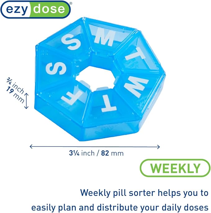 EZY DOSE Weekly Pill Organizer and Planner, Travel Pill Planner, 7-Sided, Blue (67009BLAMT) (Pack of 2)