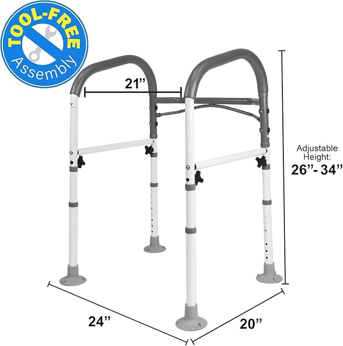 Vaunn Medical Deluxe Adjustable and Foldable Toilet Safety Frame, Bathroom Handrail Assist Grab Bar Handle
