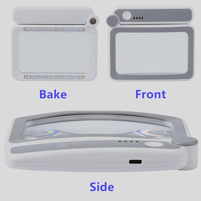 Magnifying Glass Rechargeable 5X with Light,Handheld Magnifying Glass,Close Work Reduce Eye Strain, LED Lighted Rectangle Magnifier for Reading Book Small Print for Seniors Low Vision