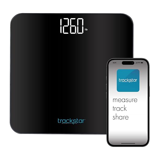 trackstar Black Digital Weight Scale | 440 lb Weight Capacity | trackstar Monitoring App | Bluetooth iOS & Android Compatible | Measure, Track, and Share Results