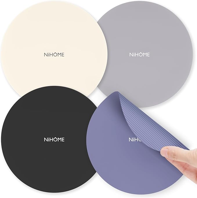 NiHome Silicone Jar Opener Gripper Pads, 6 Inch Large Rubber Jar Openers for Seniors with Arthritis & Weak Hands, Food-Grade Non-Slip Bottle Lid Grip, Heat-Resistant Trivet Coaster Mat, Set of 4
