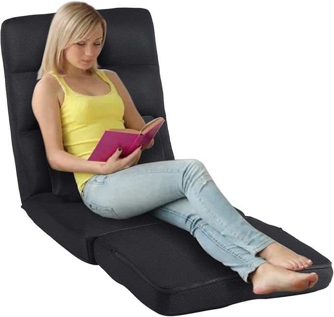 Floor Chair with Back Support for Adults Adjustable 14 Positions Video Game Chairs Foldable Floor Lounger with Pillow 8823(Black)