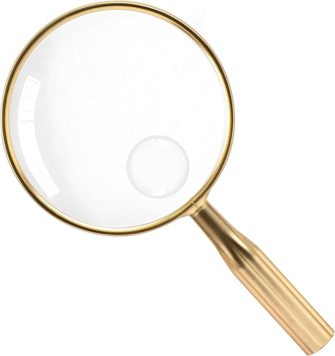 Lakei Magnifying Glass,10X Handheld Reading Magnifying Glass，110mm Shatter Resistant Lens, Non-Slip Handle, Suitable for Elderly Reading, Adults Close Work, Hobbies and Science (Gold)
