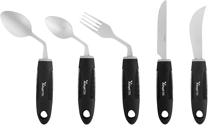 Restaurantware Adaptive Utensils - 1 count Stainless Steel, 9.843 x 5.118 x 1.575 Inches, Ergonomic Eating Aids, Non-Slip Utensil Set for Arthritis, Secure Grip Design, Black