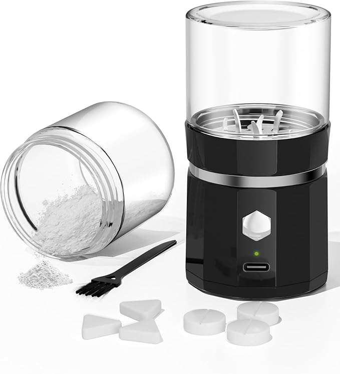 Cordless Electric Pill Crusher - Wodvalt Pill Crusher Fine Powder with Stainless Steel Blade, Grind and Pulverize for Pills & Vitamins Extremely Fine for Elderly and Pets (Black)