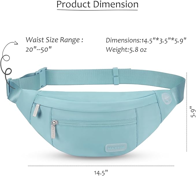 Large Dusty Blue Fanny Pack for Women Crossbody Bag Travel Essential | Nylon,Key Chain, Adjustable Strap,Headhole，Ideal for Shopping Yoga Running Cycling Traveling