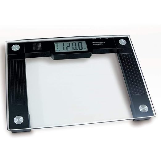 Ideaworks JB5824 Extra Wide Talking Scale-Visual & Voice Display Scale- 550 Pounds Max-Tamper Glass-Extra Wide Width-Large LCD Display-Tap On & Off Auto Function | Floor Scale,Black / Glass