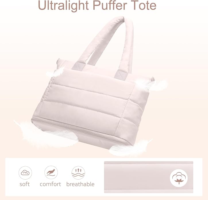 Puffer Tote Bag for Women Quilted Nurse Bag Lightweight Work Bag for Teacher Travel Handbag with Multiple Pockets