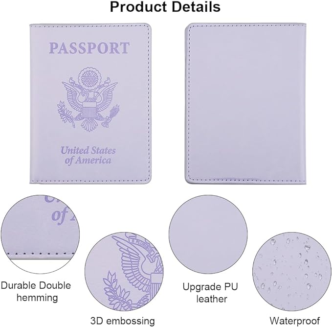 Passport Holder, Passport Cover, Passport Holder for Women, 2 Pack Travel Passport Wallet, Leather Passport Case, Passport Protector International Travel Must Haves, Light Purple+Lake Blue