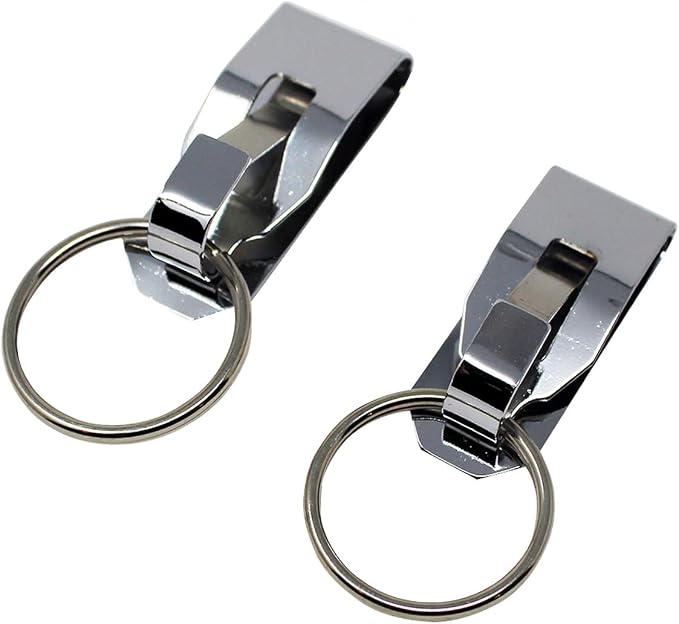 Secure Belt Clip Key Holder with Metal Hook & Heavy Duty 1 1/4 Inch Keychain Ring - Metal Key Chain Keeper for ID Badge/Key