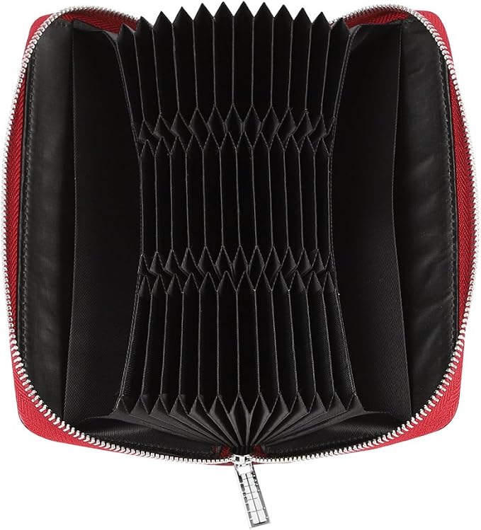 Women 36 Slots RFID Blocking Card Holder Large Long Leather Zipper Organizer Accordion Wallet,Dark Red