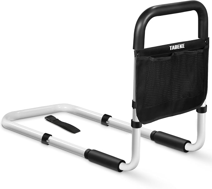 Bed Rails for Elderly Adults, Adjustable Bed Assist Rails for Seniors, Portable Bed Support Bar Mobility Assistant with Foam Handle & Double Side Storage Bag Fits King, Queen, Full, Twin Bed