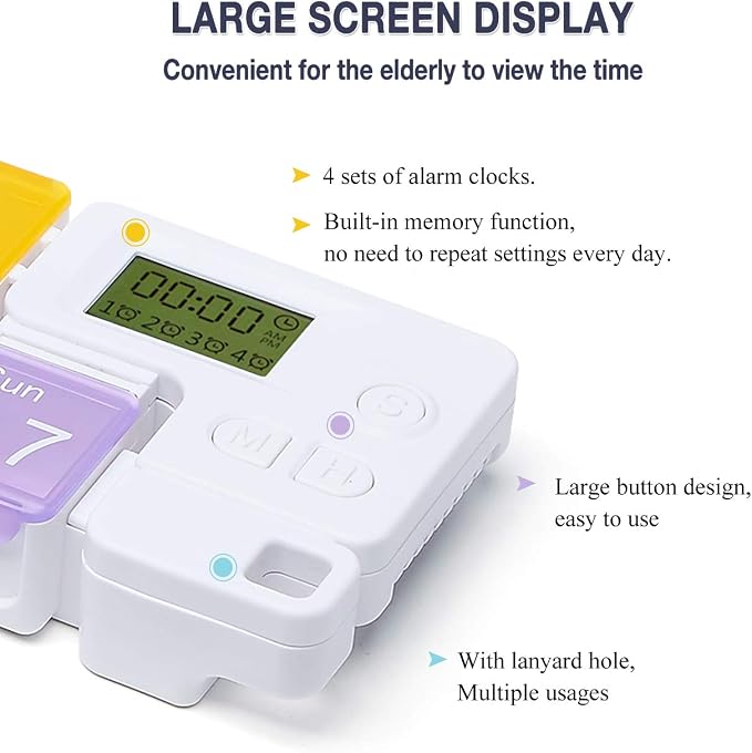 7 Days Pill Dispenser Organizer with Reminder Alarm - CozyCabin Portable Travel Vitamins Medicine Box Case(Rainbow)