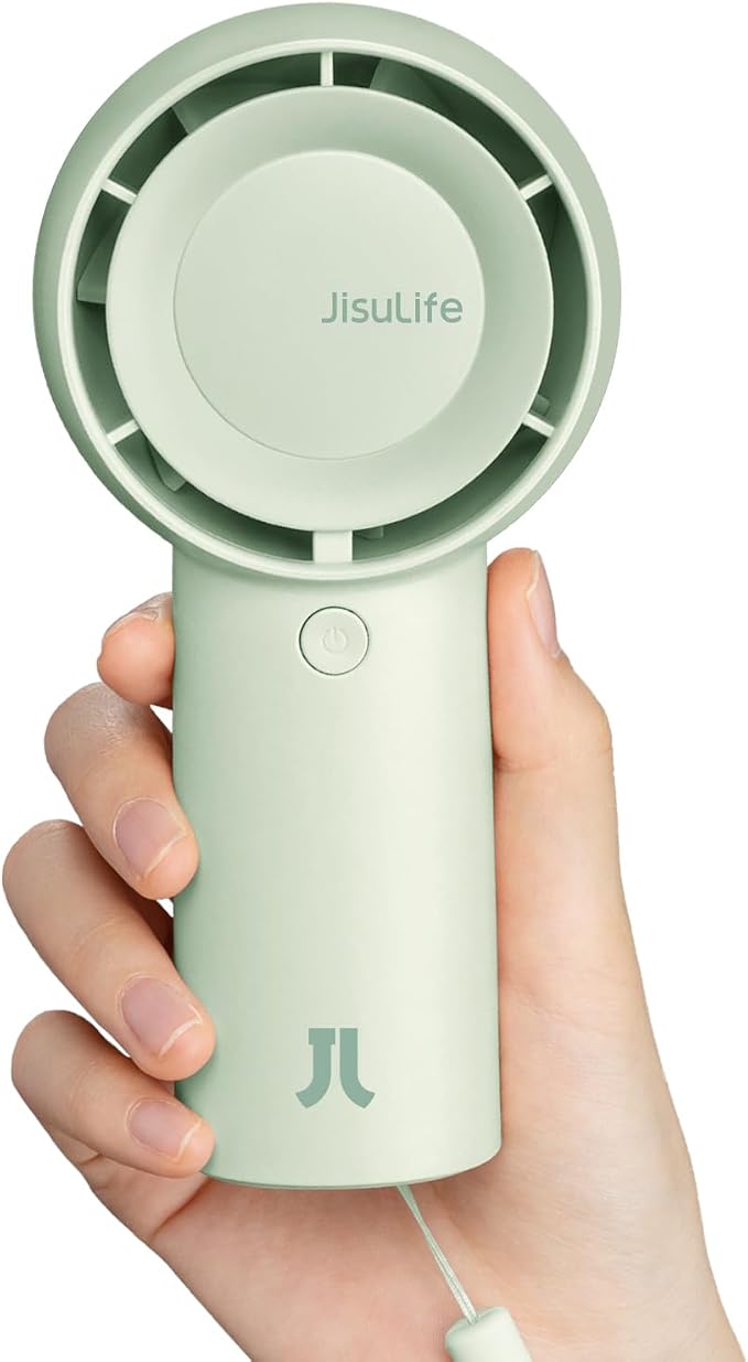 JISULIFE Portable Handheld Turbo Fan Rechargeable 4000mAh 5-Speed (Green) | Up to 16H max cooling, Personal Battery Powered Pocket Fan for Travel/Outdoor/Vacation/Concerts, Birthday Gifts for Women