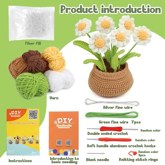 kgxulr Crochet Kit, Little Daisy Knitting Kit, Crochet Kit for Beginners | Crochet Kit for Beginners, Crochet Flower Kit, Beginner Crochet Kit for Adults with Step-by-Step Video Tutorials