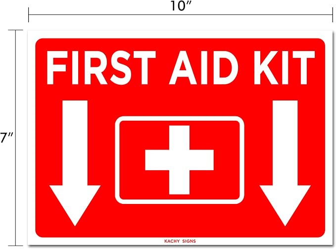 (Set of 2) First Aid Kit Sign - 10" x 7" 4 Mil Vinyl - LAMINATED For Ultimate Protection & Durability - Self Adhesive Decal - UV Protected & Weatherproof - Heavy Duty