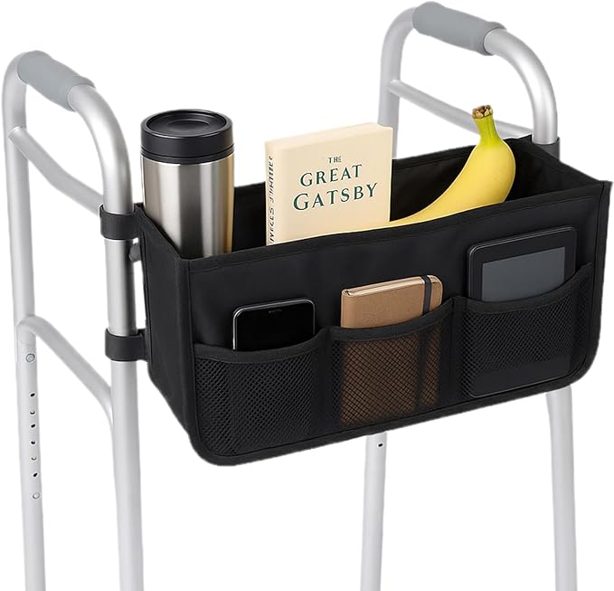Walker Basket - Foldable Walker Bag with Cup Holder - Fits Folding Walkers - Ideal Walker Accessories for Seniors with Limited Mobility to Carry Water Bottles, Books, Essentials & More