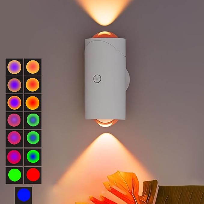 Rechargeable Motion Sensor Light, Magnetic Battery Operated Wall Sconces | 7 Color RGB Motion Sensor Night Light Indoor, 1500mAh Wireless Wall Light for Bedroom, Bathroom, Hallway, Stairs Black 1 Pack
