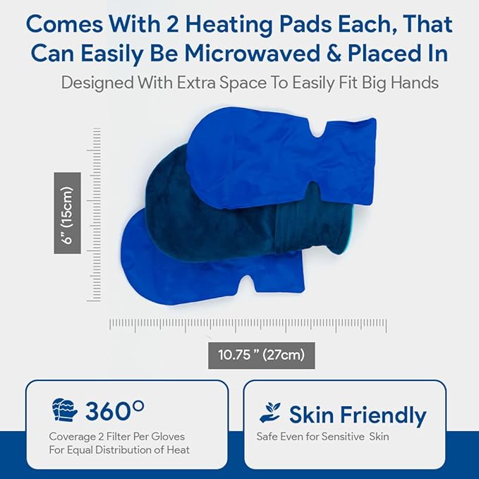Hand Warmer Gloves, Microwavable Heated Gloves for Arthritis Hands, Heated Mittens Great for Raynaud's and Hand Pain Relief (Navy)