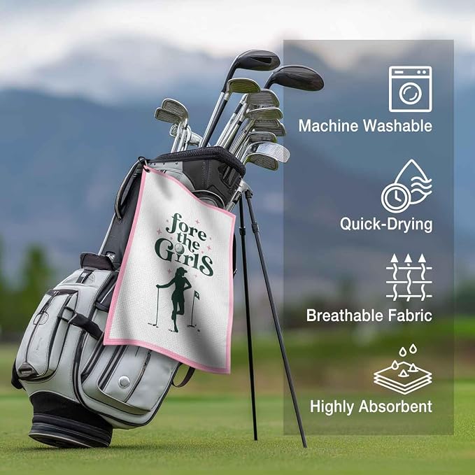 Ladies Golf Towel with Clip,Funny Golf Bag Accessories for Women,"Fore The Girls" 16x24inch Microfiber Waffle Weave Pink Golf Towel,Golf for Mom Grandma,Birthday Christmas Retirement Golfer Gifts