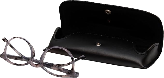Calabria Double Snap Belt Loop Eyeglass Case PU Leather Black Old School Vintage Eye Glasses Pouch Semi-Hard Sunglass Holder - 50PACK